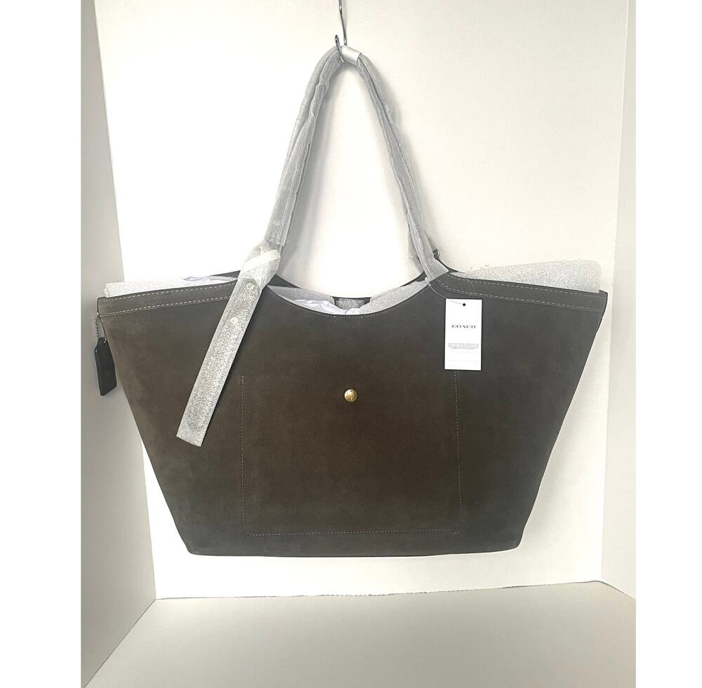 Coach Gramercy Olive Green Suede Leather Tote CBN47